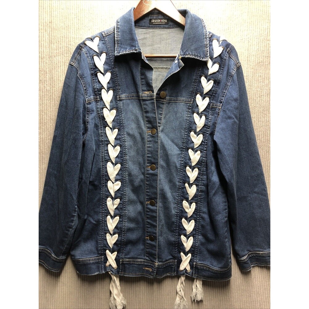 Fashion Nova Denim Jacket Size M Lace Up Side Detail Y2K Festival Streetwear